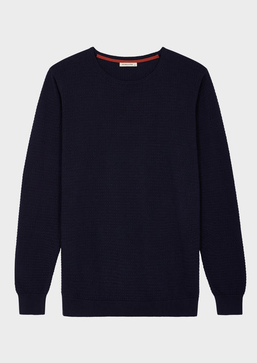 Pull col rond en coton uni bleu marine - 1 - Father & Sons   - 8 