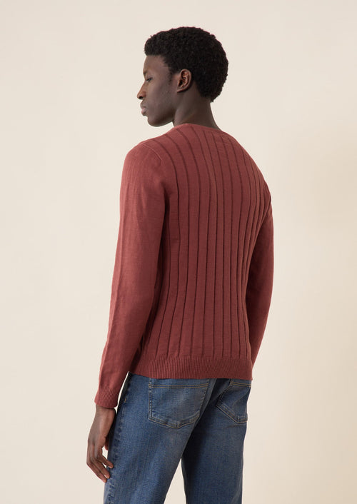 Pull col rond en coton uni terracotta - 2 - Father & Sons   - 5 