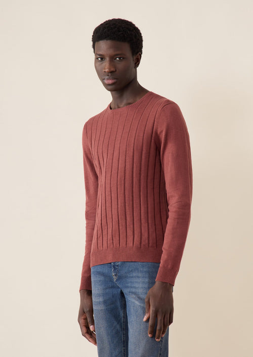 Pull col rond en coton uni terracotta - 1 - Father & Sons   - 6 