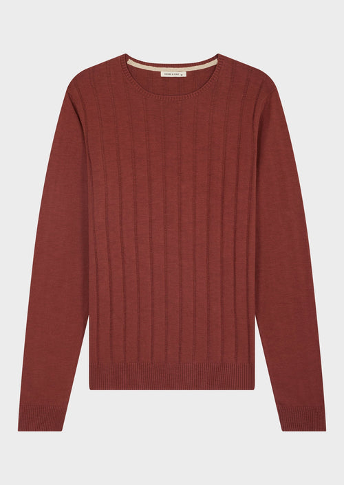 Pull col rond en coton uni terracotta - Father & Sons   - 4 