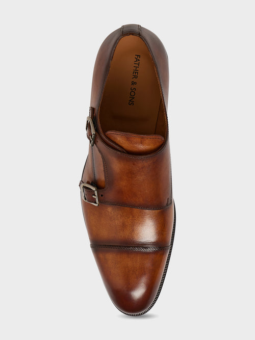 Chaussures à boucles en cuir lisse cognac - 2 - Father & Sons   - 7 