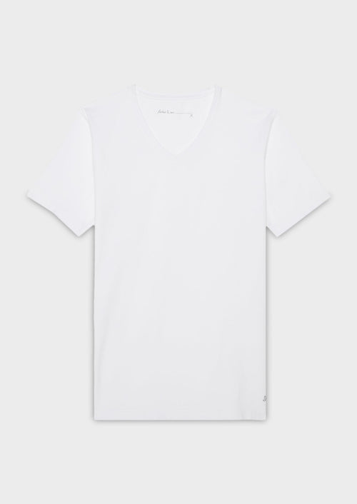 Tee-shirt manches courtes en coton stretch col V uni blanc - Father & Sons   -  