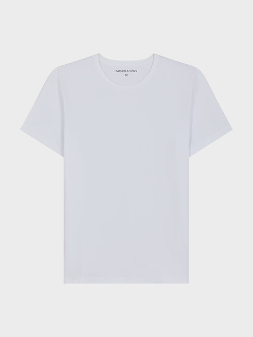 Tee-shirt manches courtes en coton stretch col rond uni blanc - Father & Sons   - 3 