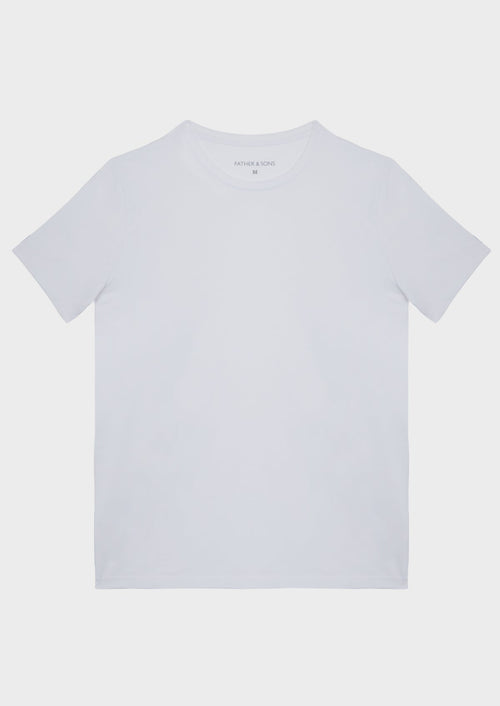 Tee-shirt manches courtes en coton stretch col rond uni blanc - Father & Sons   -  