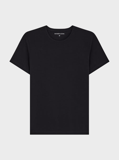 Tee-shirt manches courtes en coton stretch col rond uni noir - Father & Sons   - 3 