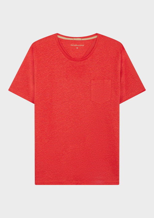 Tee-shirt manches courtes en lin col rond uni corail - 1 - Father & Sons   - 6 