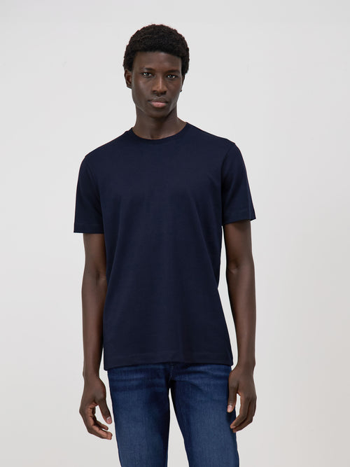 Tee-shirt col rond en coton bleu indigo - 1 - Father & Sons   - 7 