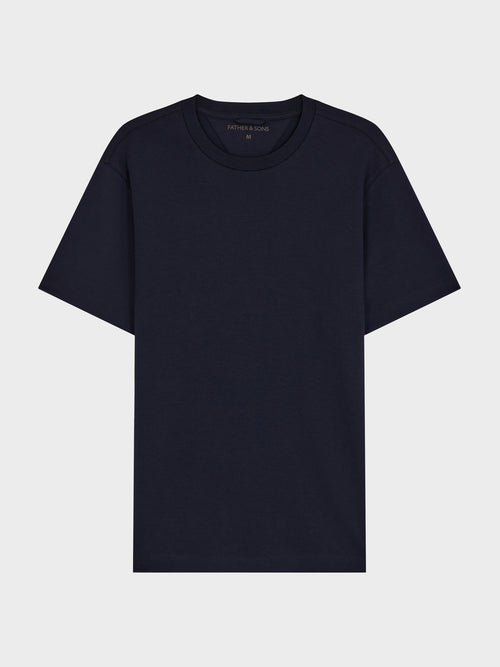 Tee-shirt col rond en coton bleu indigo - Father & Sons   - 4 