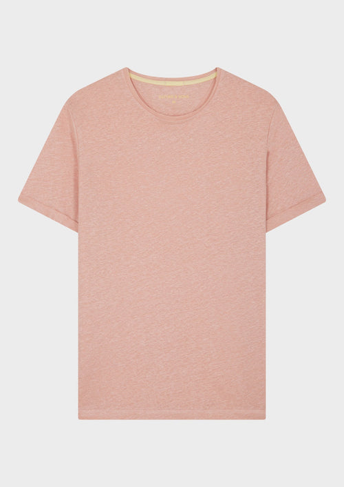 Tee-shirt manches courtes en lin col rond uni rose - 1 - Father & Sons   - 9 