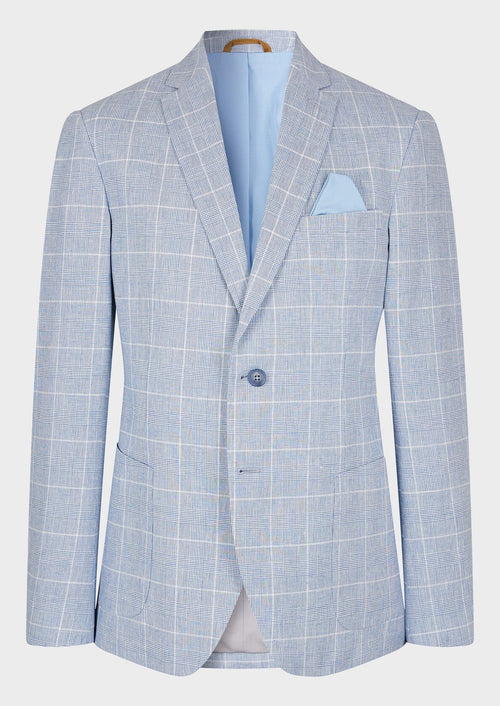 Veste coordonnable Regular en lin et coton bleu glacier Prince de Galles - 1 - Father & Sons   - 14 