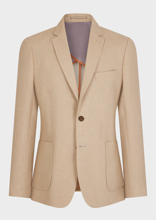 Veste coordonnable Regular en lin mélangé uni beige - 1 - Father & Sons   - 5 