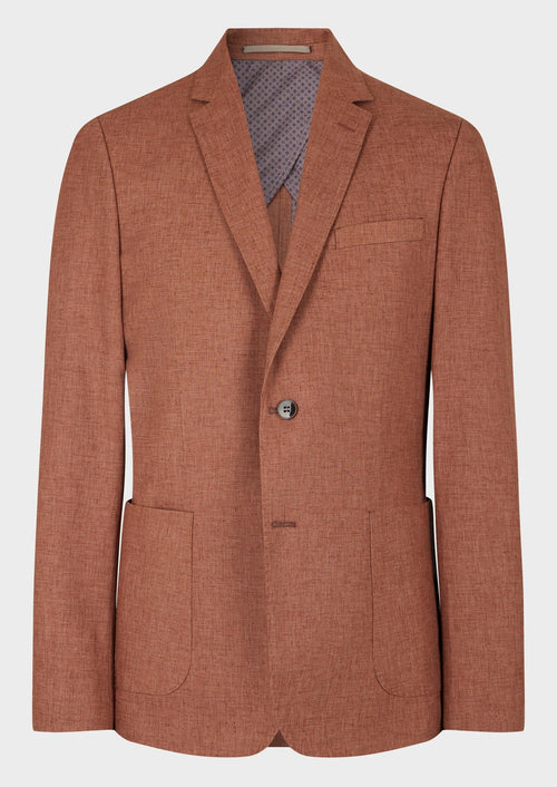 Veste coordonnable Regular en coton et lin mélangés unis terracotta - 1 - Father & Sons   - 8 