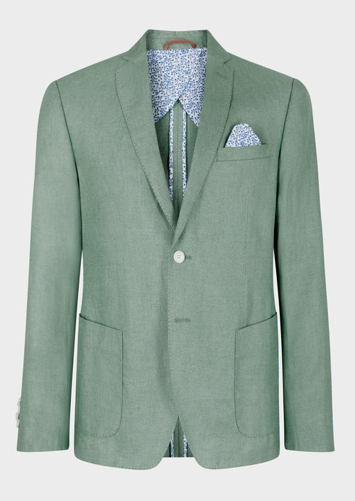 Veste coordonnable Regular en lin uni vert - 1 - Father & Sons   - 13 