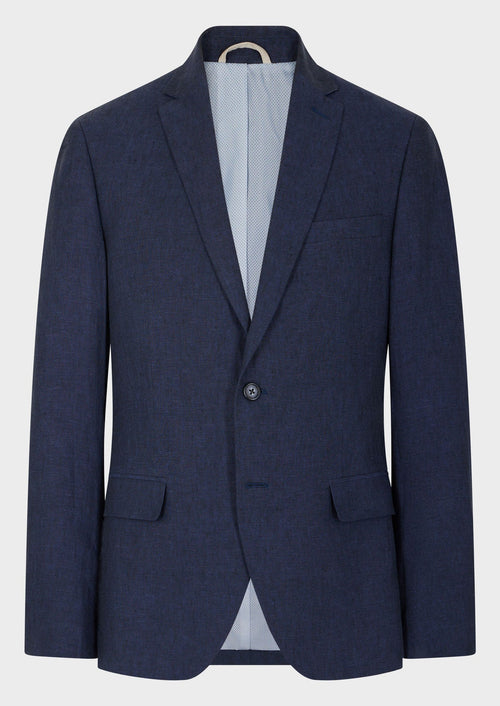 Veste coordonnable Slim en lin uni bleu indigo - Father & Sons   - 7 