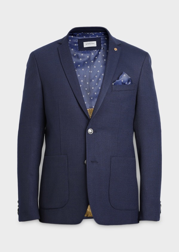 Blazer Slim En Laine Natee Uni Bleu Marine Father And Sons