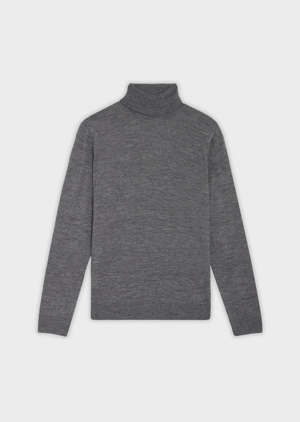 Pull En Laine Merinos Melangee Col Roule Uni Gris Father And Sons