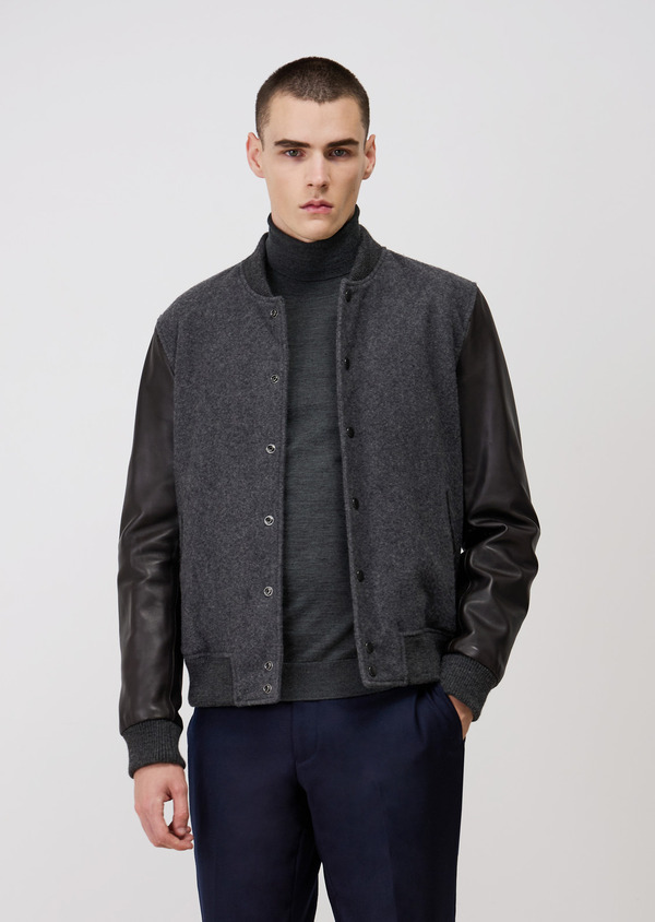 Blouson bi-matière anthracite et marron - Father and Sons 69555