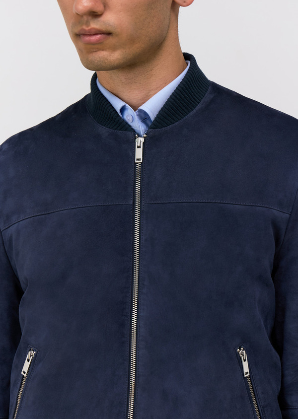 Blouson en cuir nubuck bleu marine - Father and Sons 68896