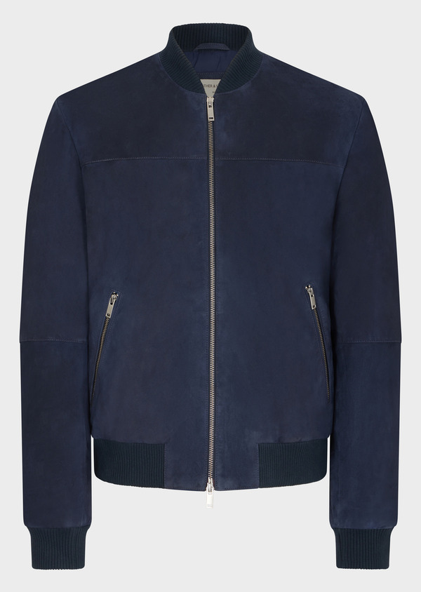 Blouson en cuir nubuck bleu marine - Father and Sons 68897