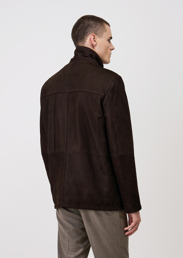 Blouson en cuir nubuck marron à capuche amovible - Father and Sons 68971