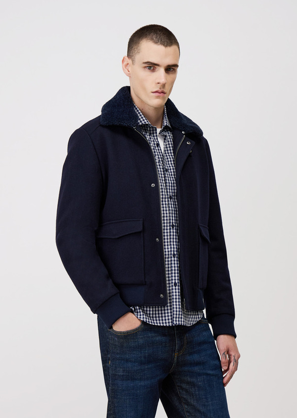 Blouson en laine mélangée bleu marine - Father and Sons 68482