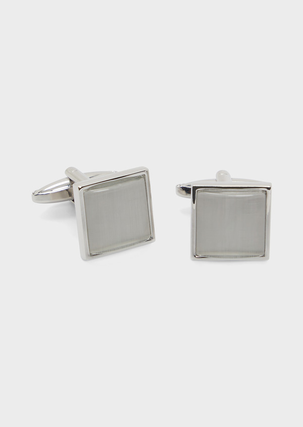 Boutons de manchettes carrés argent avec inserts blancs - Father and Sons 67981