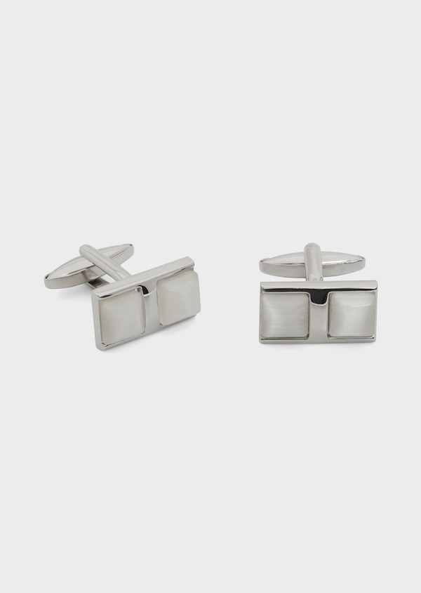 Boutons de manchettes rectangles argent avec inserts blancs - Father and Sons 67997