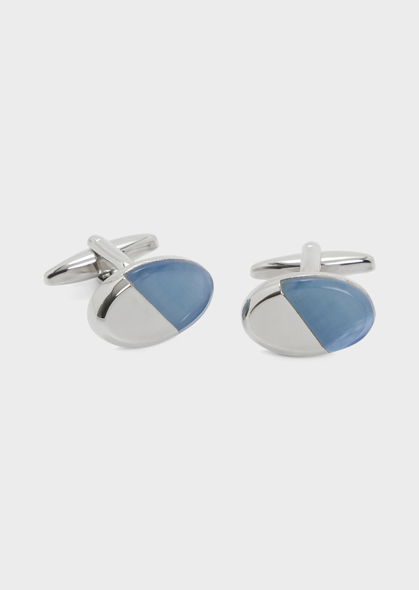 Boutons de manchettes ovales argent avec inserts bleu ciel - Father and Sons 67993