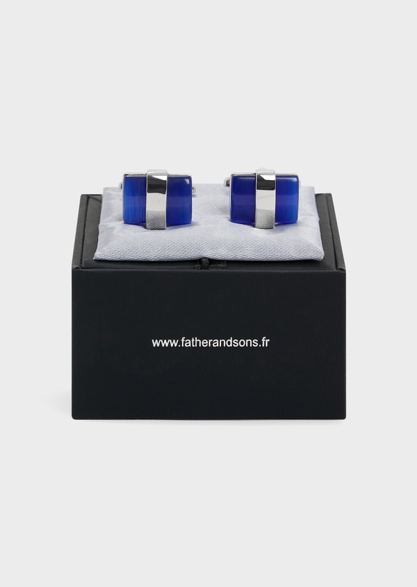 Boutons de manchettes rectangles argent avec inserts bleu cobalt - Father and Sons 67984