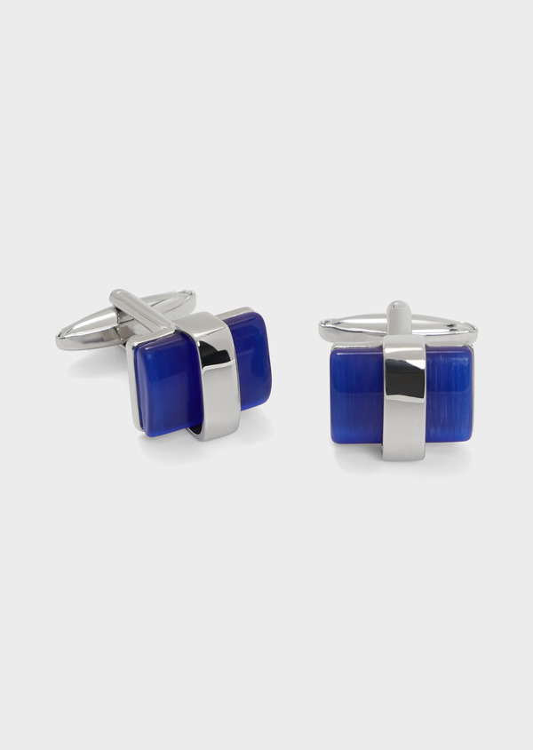 Boutons de manchettes rectangles argent avec inserts bleu cobalt - Father and Sons 67983