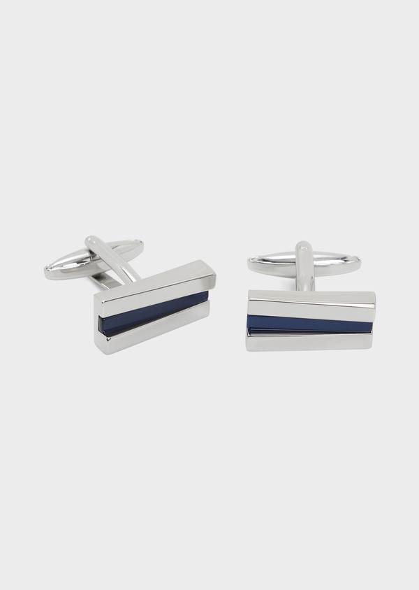 Boutons de manchettes rectangles argent avec inserts bleu cobalt - Father and Sons 67996