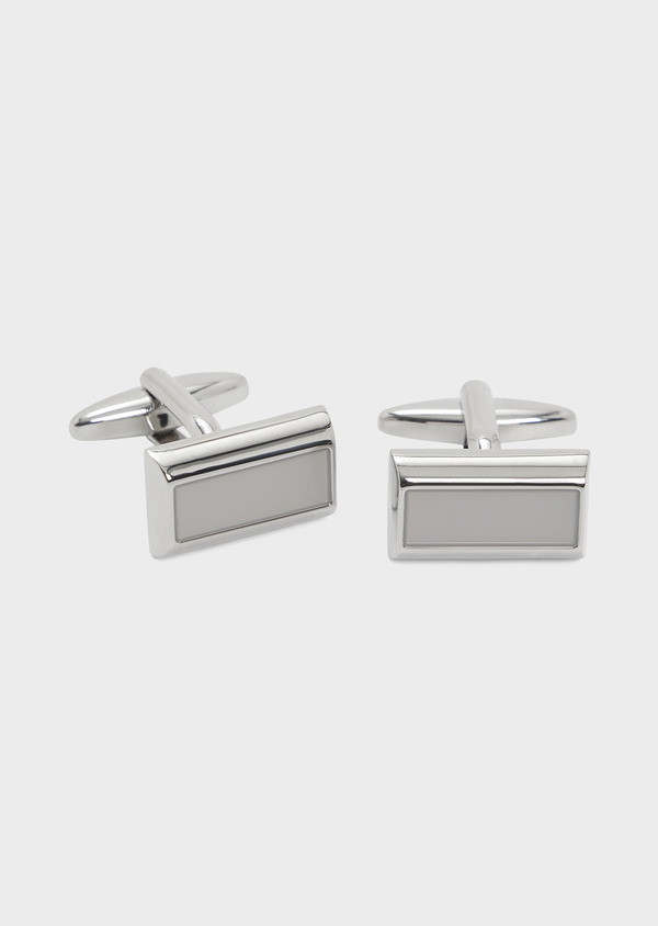 Boutons de manchettes rectangles argent avec inserts gris clair - Father and Sons 68000