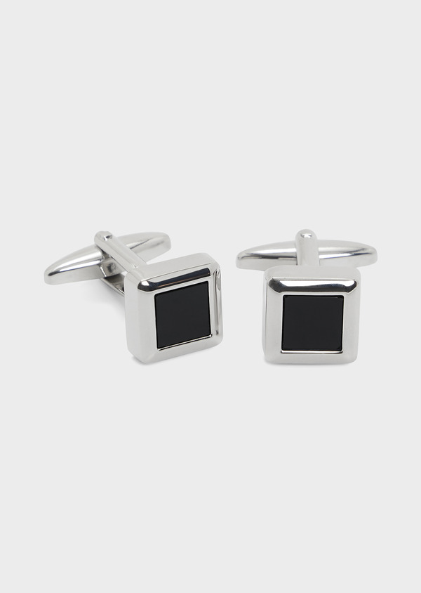 Boutons de manchettes carrés argent avec inserts noirs - Father and Sons 68001