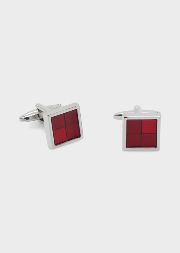 Boutons de manchettes carrés argent avec inserts rouges - Father and Sons 68002