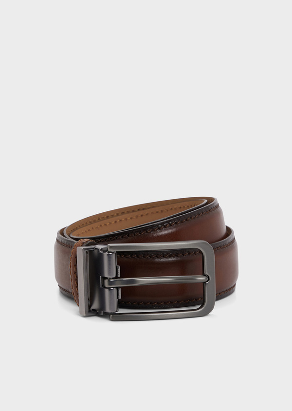 Ceinture ajustable en cuir lisse cognac - Father and Sons 68138