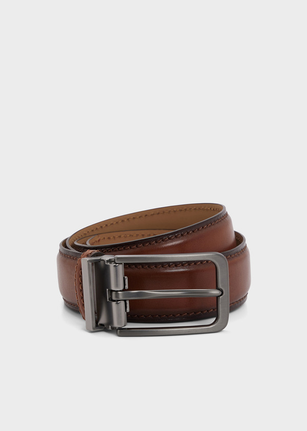 Ceinture ajustable en cuir lisse cognac - Father and Sons 68140