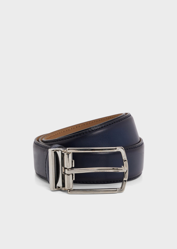 Ceinture ajustable en cuir lisse bleu marine - Father and Sons 68134