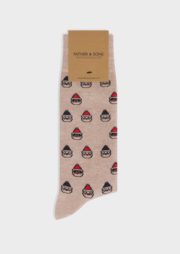 Chaussettes en coton mélangé beige à motif - Father and Sons 67825