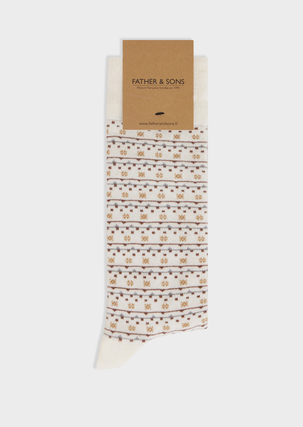 Chaussettes en coton bio mélangé écru à motif marron et gris - Father and Sons 67802