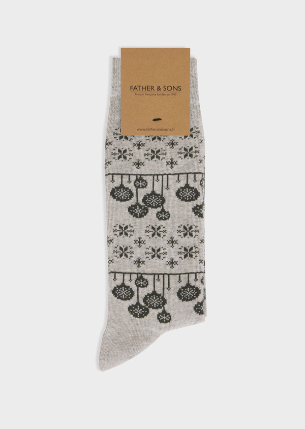 Chaussettes en coton mélangé gris à motif olive - Father and Sons 67836