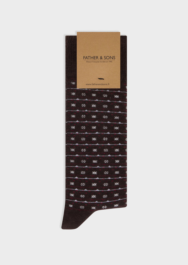 Chaussettes en coton bio mélangé marron à motif rouge et écru - Father and Sons 67804