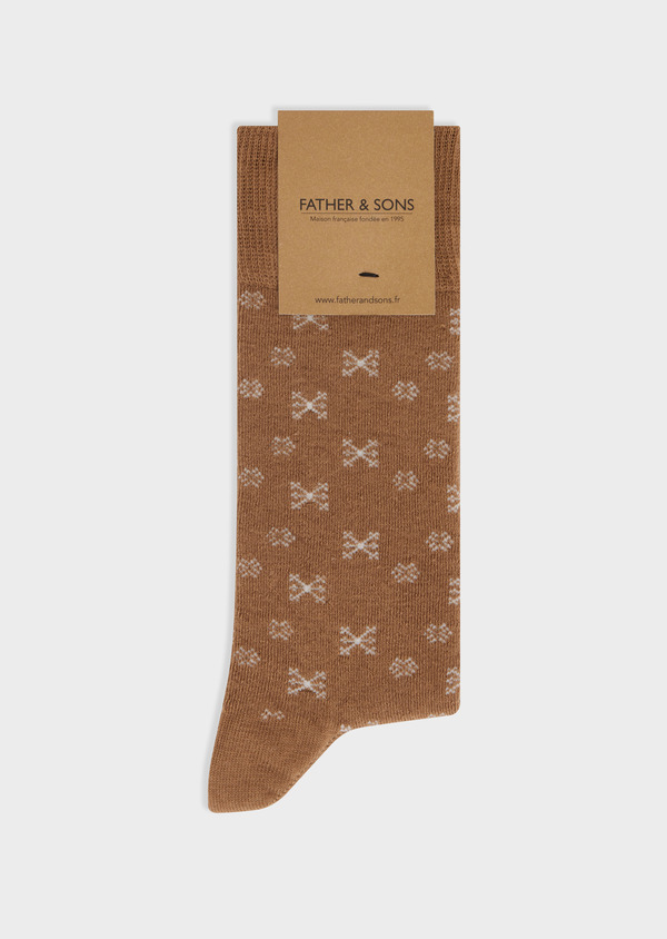 Chaussettes en coton bio mélangé marron à motif écru - Father and Sons 67803