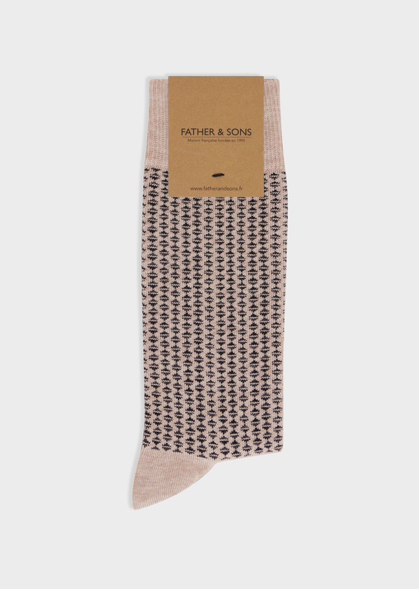 Chaussettes en coton mélangé beige à motif noir et anthracite - Father and Sons 67828