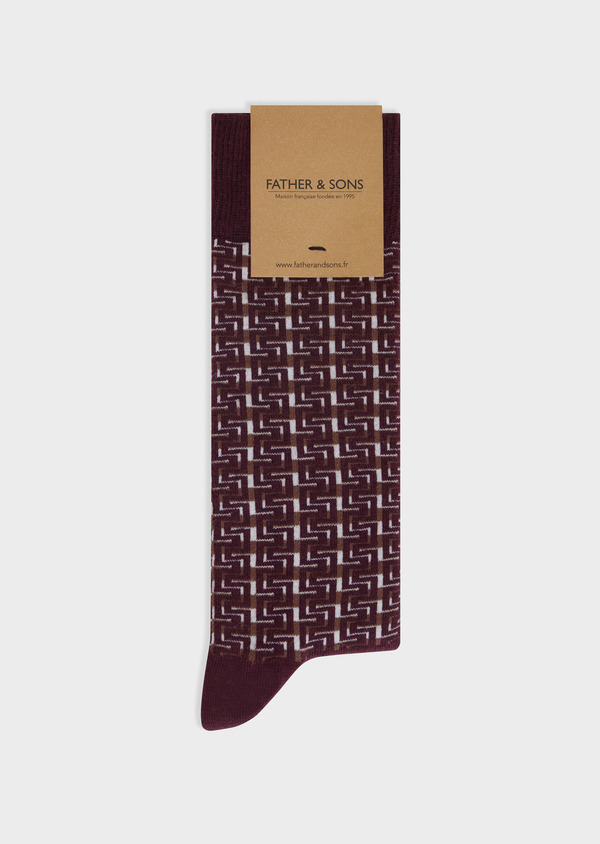 Chaussettes en coton bio mélangé bordeaux à motif marron et écru - Father and Sons 67805