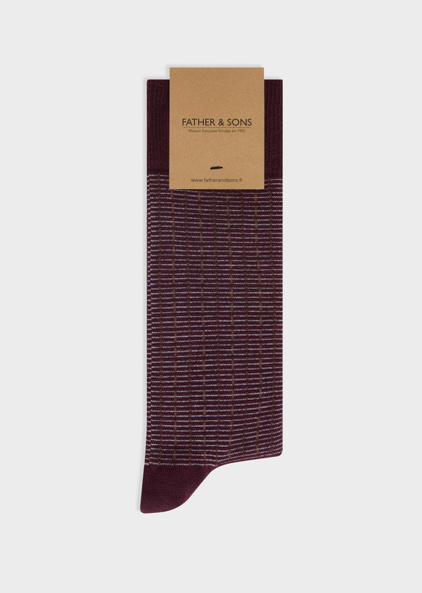 Chaussettes en coton bio mélangé bordeaux à motif marron et écru - Father and Sons 67811