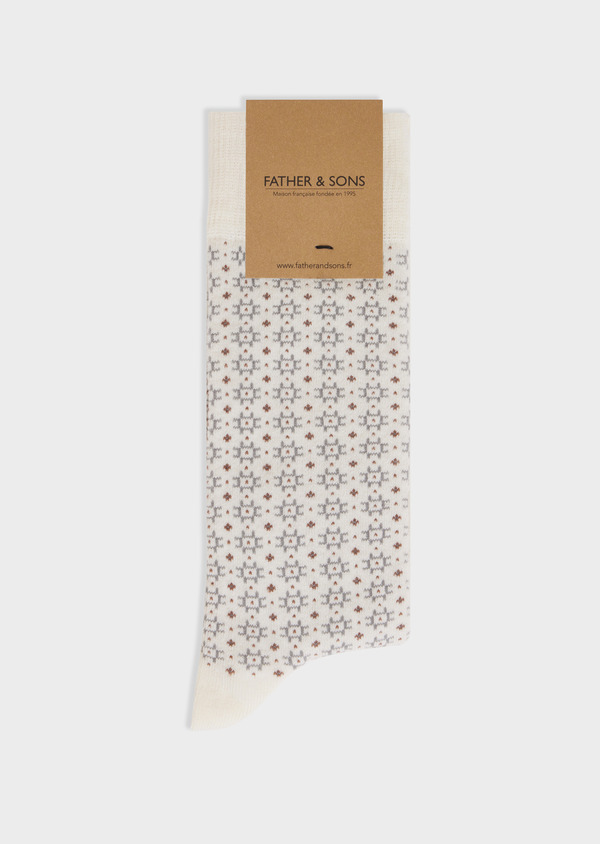 Chaussettes en coton bio mélangé écru à motif beige et gris - Father and Sons 67800