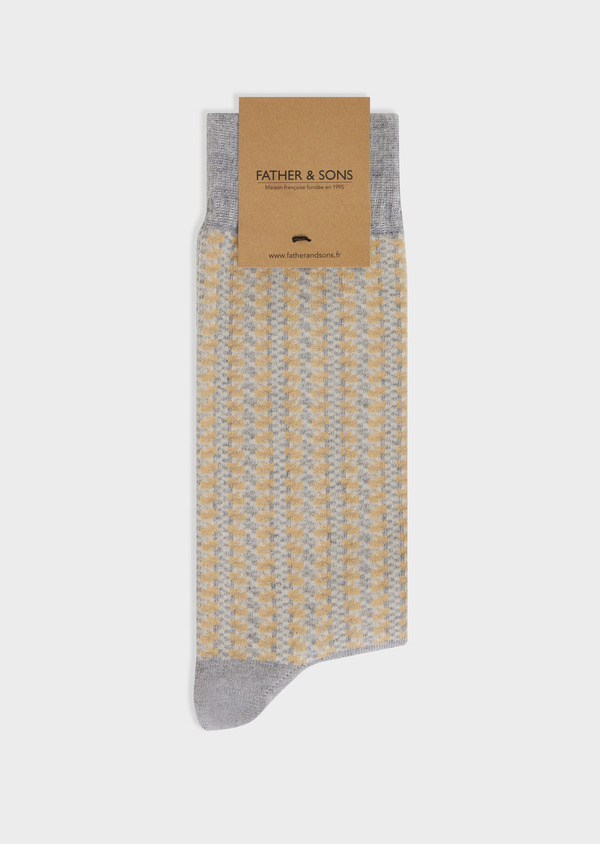 Chaussettes en coton bio mélangé gris à motif beige et camel - Father and Sons 67801