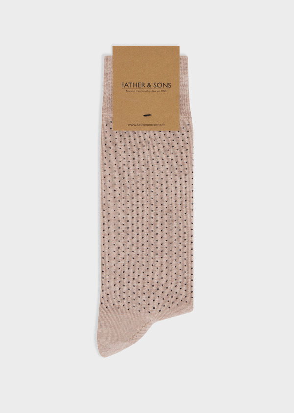 Chaussettes en coton mélangé beige à pois noirs - Father and Sons 67820