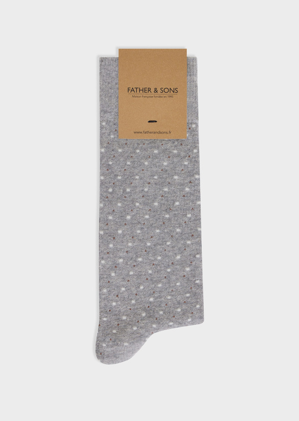 Chaussettes en coton bio mélangé gris à pois beige et écru - Father and Sons 67799