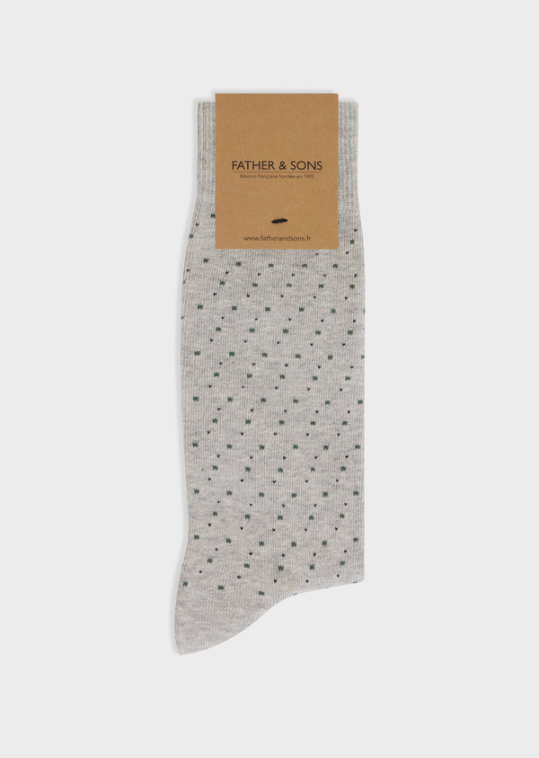 Chaussettes en coton mélangé gris à pois vert et bleu - Father and Sons 67832